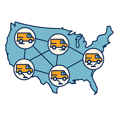 Network strategy graphic with vans and regions